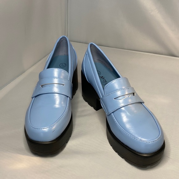 Y2K Preppy Academia Light Blue Platform Loafers - Picture 2 of 13